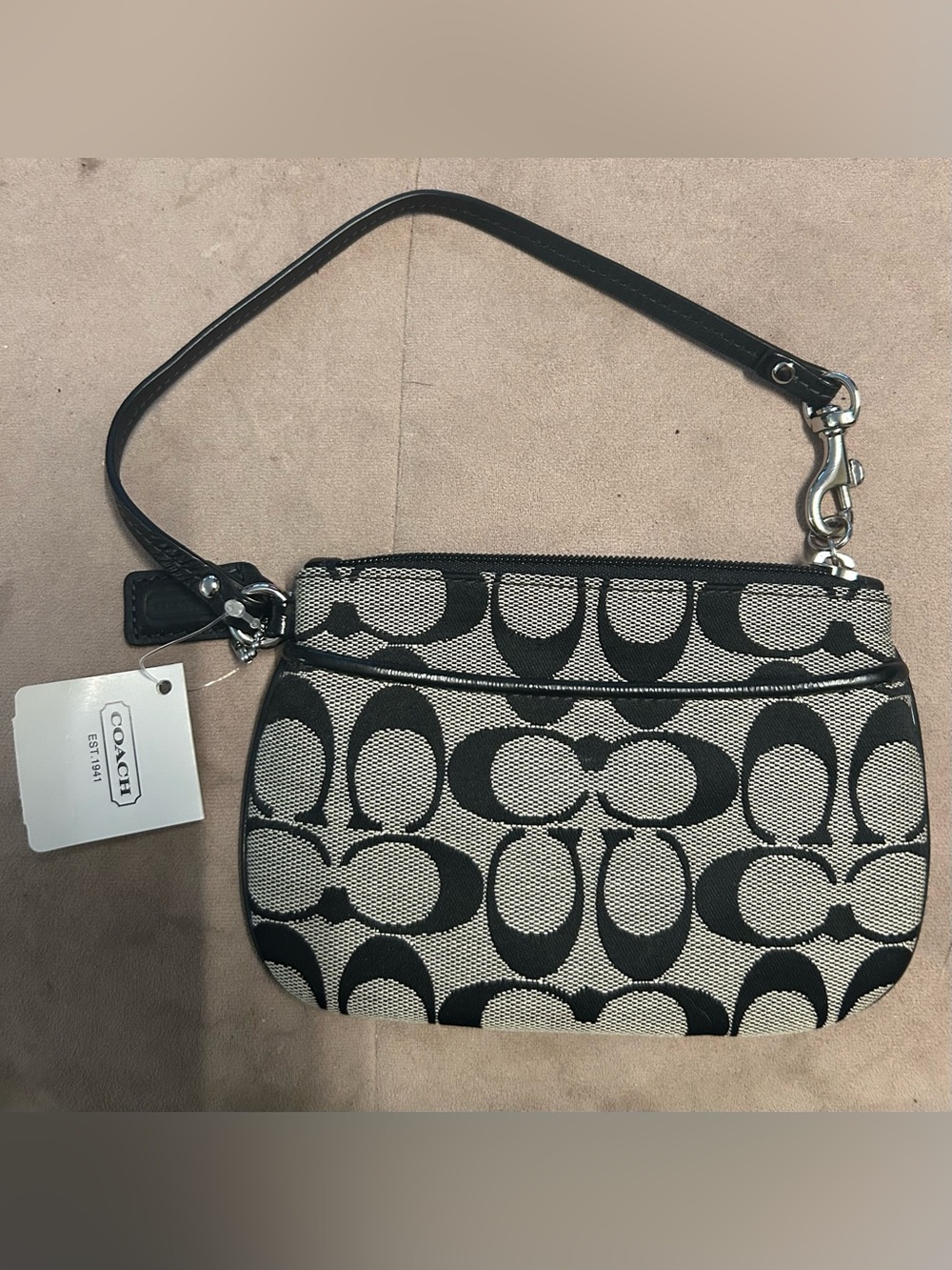 Coach Black & Cream Signature Wristlet